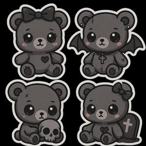 Set di adesivi con orsetto gotico carino con orsetto nero, orso della cripta, peluche di Halloween e decorazione del cimitero - Perfetto per laptop