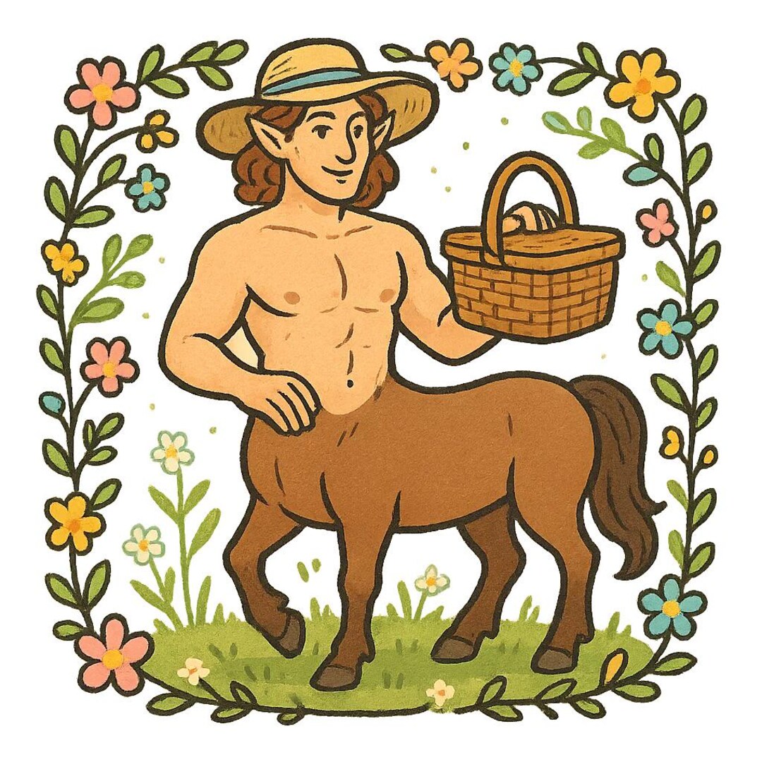 Centaur Sticker With Picnic Basket and Sun Hat Funny Comic Sticker for ...