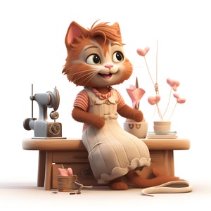 Bonita pegatina de gato de dibujos animados en la mesa de costura, pegatina para coche, pegatina de pared, decoración de habitación infantil, regalo, motivo animal