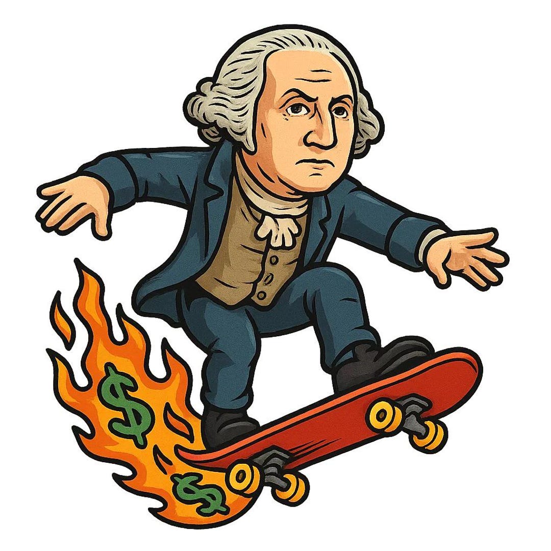 George Washington Sticker With Skateboard and Dollar Flames Funny USA ...