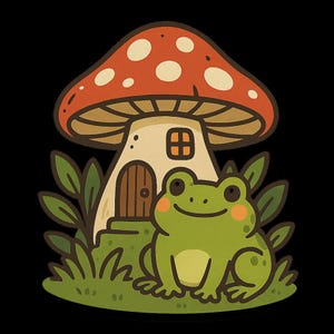 Autocollant mignon grenouille avec maison champignon – Motif animal de dessin animé pour cahiers, ordinateurs portables, bouteilles d'eau et scrapbooking Autocollant nature amusant