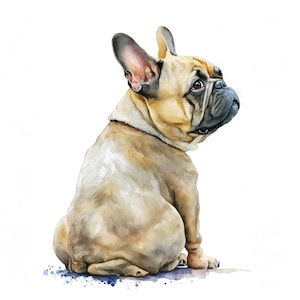 Adesivo acquerello Bulldog francese – Cane realistico che guarda indietro come adesivo per gli amanti degli animali, decorazione per animali domestici e adesivo da parete