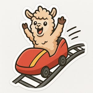 ジェットコースターに乗ったアルパカのステッカー3枚 - 面白い車のステッカー - 耐候性、ワイルド - 動物愛好家、子供、テーマパークファンへのギフト
