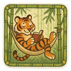 Adesivo tigre con libro su amaca Divertente adesivo fumetto tigre che legge per gli amanti dei libri angoli di lettura e fan dei gatti selvatici