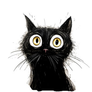 大きな黄色い目をした黒猫のステッカー、壁用デカール、車の漫画動物モチーフ、猫好きへのギフト、子供部屋の装飾