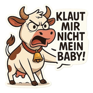 Adesivo mucca arrabbiata – “Non rubare il mio bambino” – Mucca madre protettiva in versione cartone animato – Adesivo per auto resistente alle intemperie per gli amanti degli animali