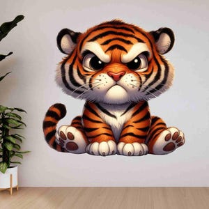 Adhesivo de pared de tigre enfadado para bebé: un bonito motivo animal para habitaciones infantiles y decoración.