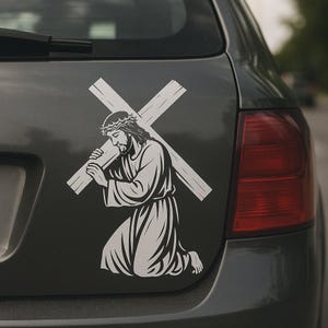 イエスが十字架を背負うステッカー キリスト教モチーフ 宗教ステッカー ノートパソコン 車 キャンピングカー バン ギフト 信仰 希望 精神性