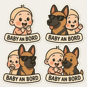 Sticker Set Baby on Board Sticker with Dog – Cute Car Sticker with Baby and Bodyguard – Cartoon Design, Weatherproof