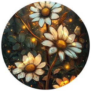Car Sticker Daisy Stained Glass Sticker Floral Flower Motif Vinyl Decal for Car Laptop Window Decor Colorful Romantic