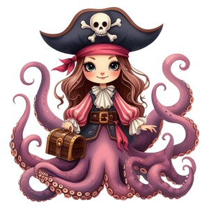 Pegatina de pared de sirena pirata para habitación infantil, diseño de pulpo y niña, para pared, coche, ventana y muebles.