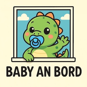 Baby an Bord Dino Sticker – Süßer Autoaufkleber mit Cartoon-Dino und Schnuller – Wetterfest & ideal für Eltern