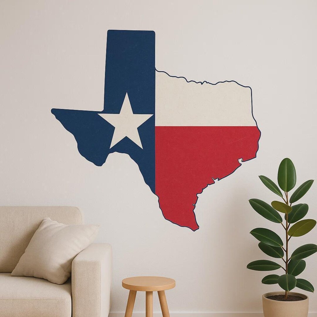 Texas Map With Flag Wall Sticker – US State Outline With Lone Star ...