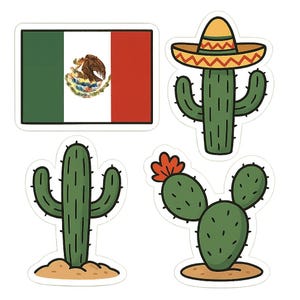 Set di adesivi con bandiera messicana con cactus e sombrero, adesivo per camper, auto e laptop, regalo per gli amanti del campeggio scandinavo