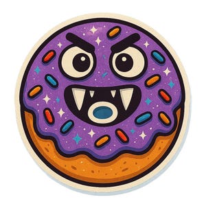 吸血鬼の歯とグリッタースプリンクルのドーナツ - 面白い漫画ステッカー - 耐候性 - 食べ物やゴシックユーモアファンへのギフト