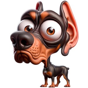Unique Doberman Wall Decal | Cartoon Dog Sticker with Big Eyes | Animal Lover Gift | For Modern Rooms & Dog Fans