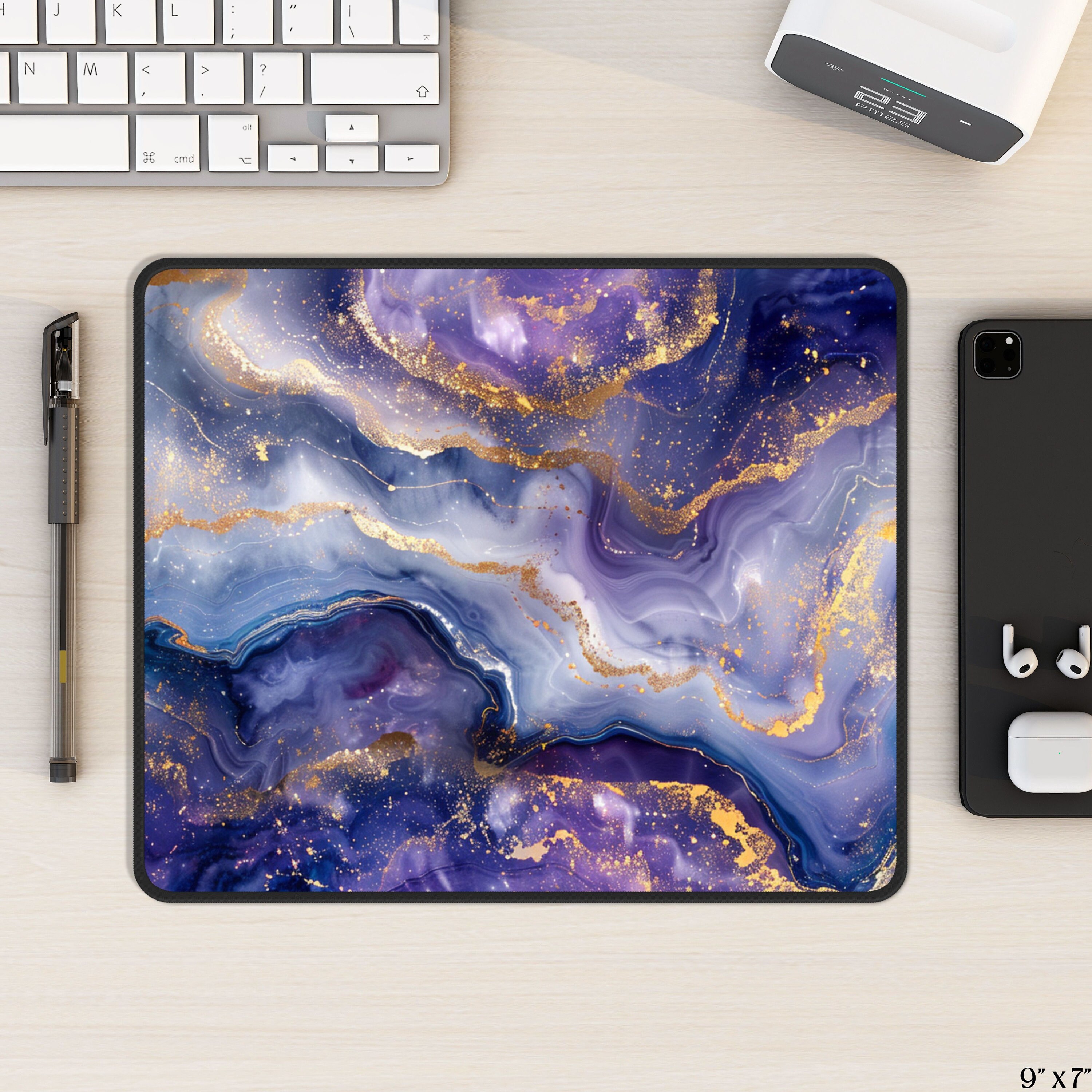 Blue and Gold Marble Desk Mat Aesthetic, Large Gaming Mouse Pad ...