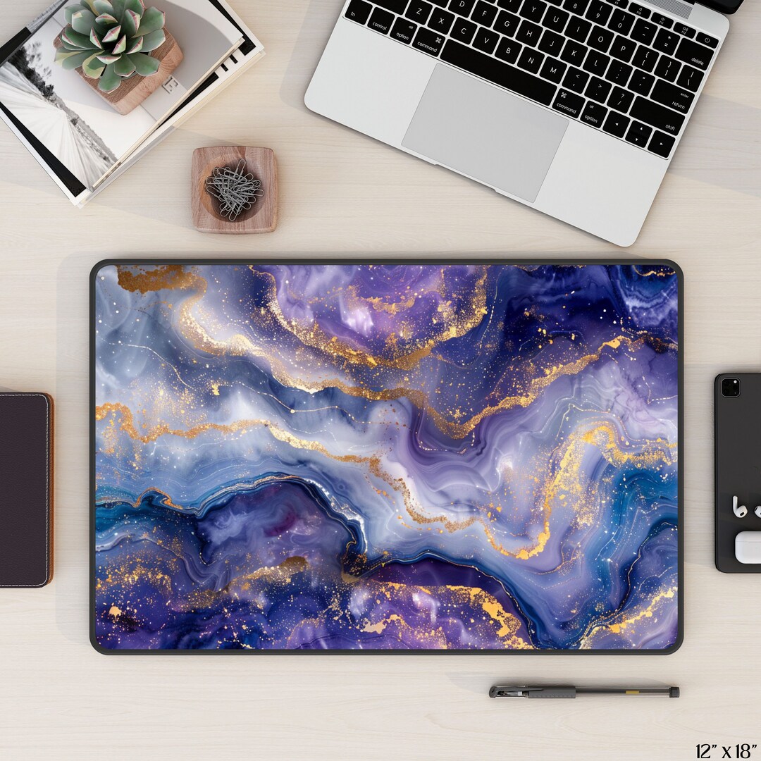 Blue and Gold Marble Desk Mat Aesthetic, Large Gaming Mouse Pad ...