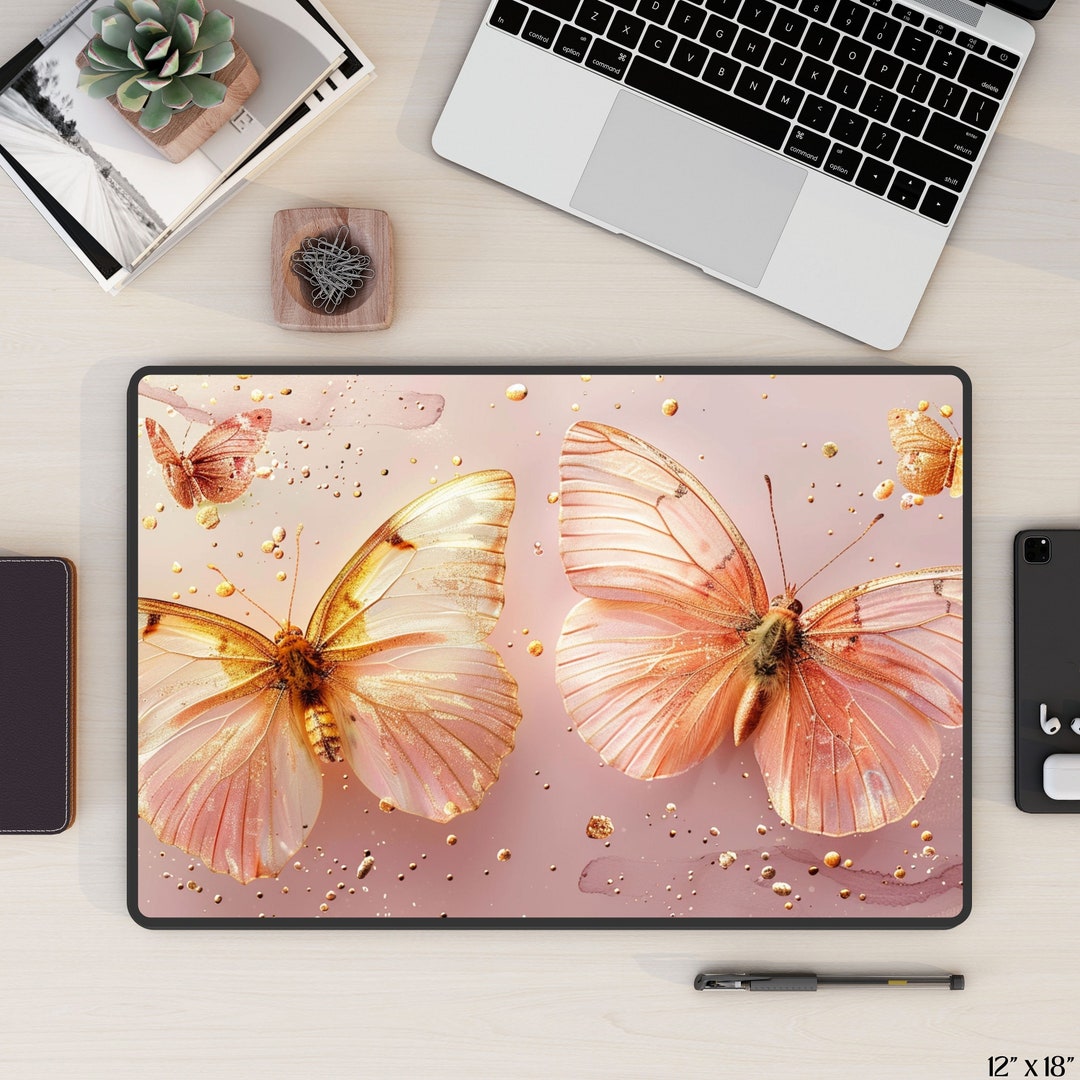 Peach Butterfly Desk Mat Gaming Mouse Pad Large Mousepad, Stitched ...