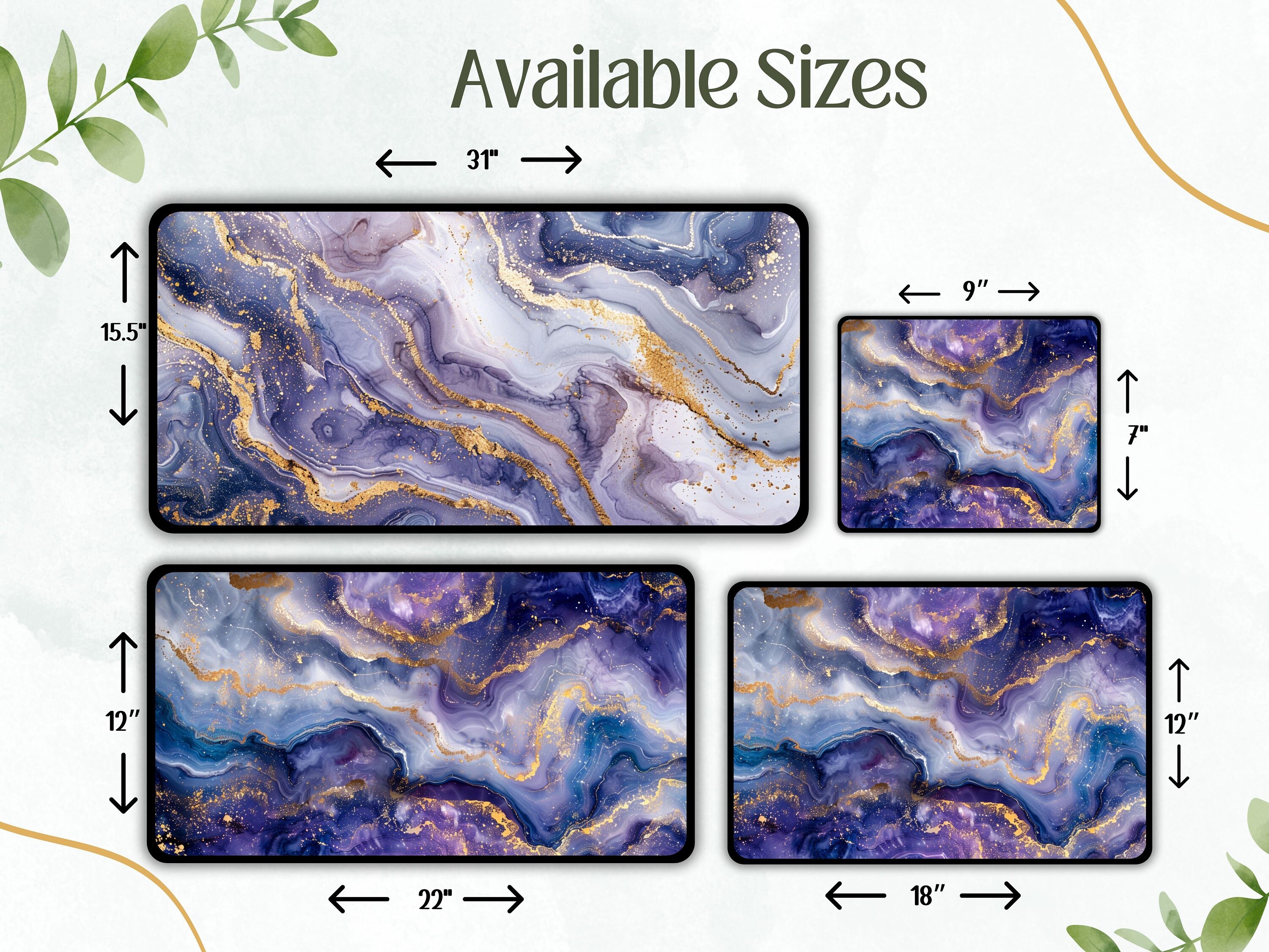 Blue and Gold Marble Desk Mat Aesthetic, Large Gaming Mouse Pad ...