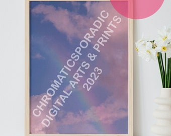 Rainbow, Blue Sky, and Clouds (Purple Filter) Photography Printable Wall Art | Minimalist Scenic Nature Wall Art | Sky Rainbow Photo Print