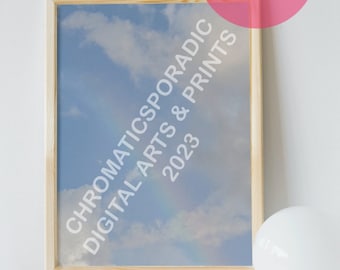 Rainbow, Blue Sky, and Clouds (No Filter) Photography Printable Wall Art | Minimalist Scenic Nature Wall Art | Sky Rainbow Cloud Photo Print