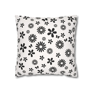 BnW Flower Faux Suede Square Pillow Case