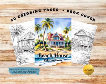 Beach House Coloring Book, Stress Relief Art, Nature-Inspired Pages, Adult Coloring Activity, Aesthetic Coloring Book