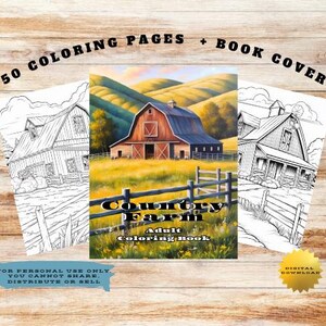 Country Farm Coloring Book, Stress Relief Adult Coloring, Nature Inspired, Aesthetic Coloring Book, Relaxation Gift