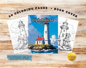 Lighthouse Landscape Coloring Book, Stress Relief Art, Adult Coloring Pages, Aesthetic Coloring, Nature-Inspired Design