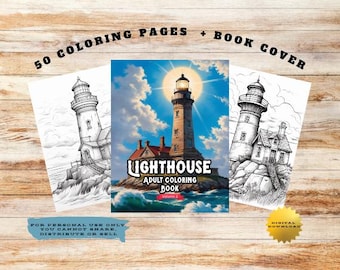 Lighthouse Landscape Coloring Book, Stress Relief Art, Adult Coloring Pages, Aesthetic Coloring, Nature-Inspired Design