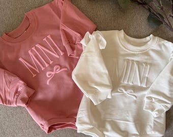 Personalisierte Puff Vinyl Crewneck und Strampler, Mama und Mini Matching Set