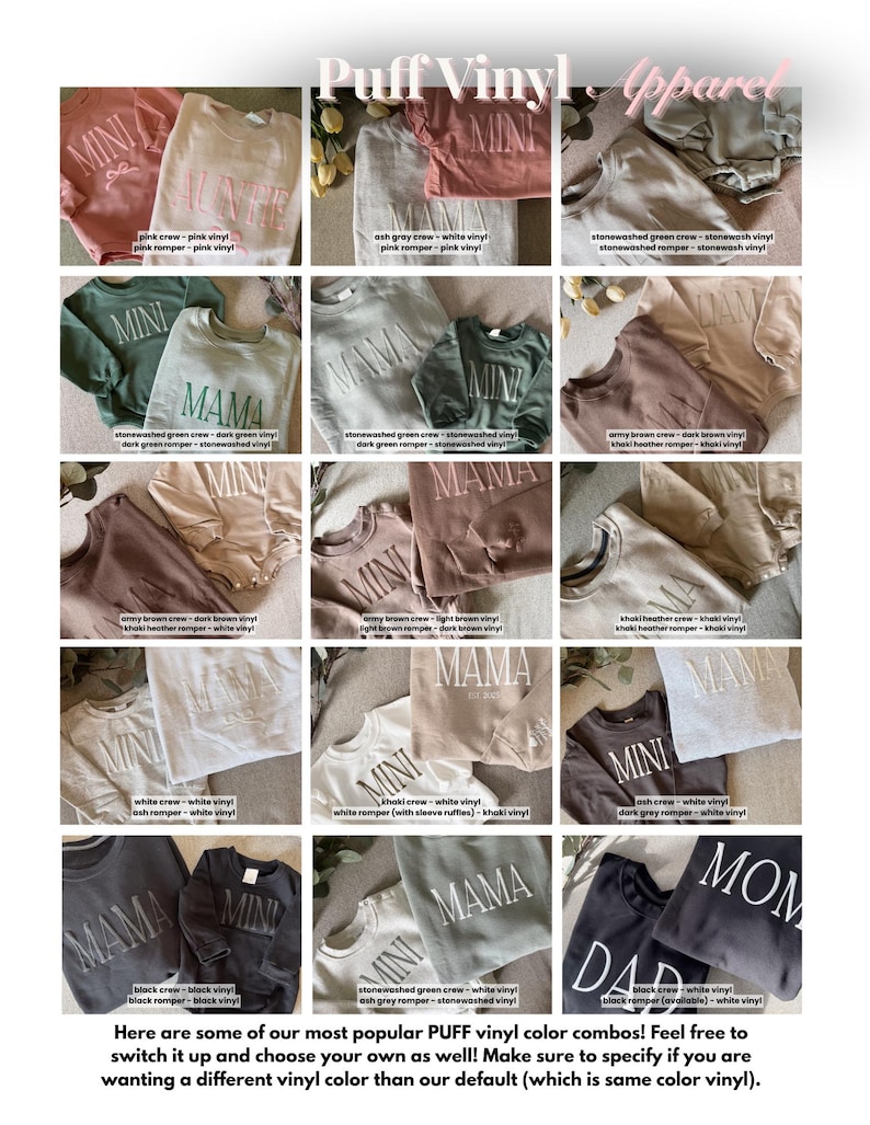 Personalisierte Mutter-Kind-Kleidung aus wattiertem Vinyl in Mokkabraun / Rundhalsausschnitt, Strampler, Mama, Mini, individuell gestaltbar, neutral, Ärmel Bild 12