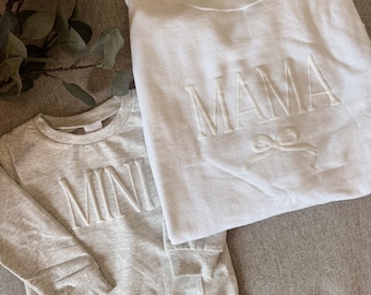 Personalisierte Mama und mich Puff Vinyl passenden Set, benutzerdefinierte Strampler, Rundhalsausschnitt