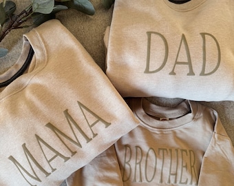 Personalisierte Puff Print Familie Matching Set, benutzerdefinierte Rundhalsausschnitt und Strampler