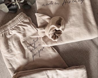 Personalized Lounge Set, Custom Sweatpants and Crewneck, Faith Gift