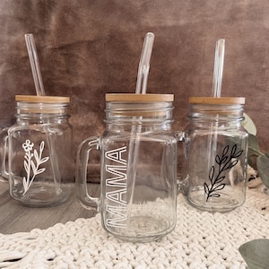 Moretoes Mason Jar with Handle 6pcs 16oz, Glass Cups with Lids and Straws,  Glass Coffee Cups with Ba…See more Moretoes Mason Jar with Handle 6pcs