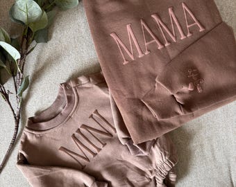 Personalisierte Puff Vinyl Mama und mich Matching Set, benutzerdefinierte Rundhals-Strampler