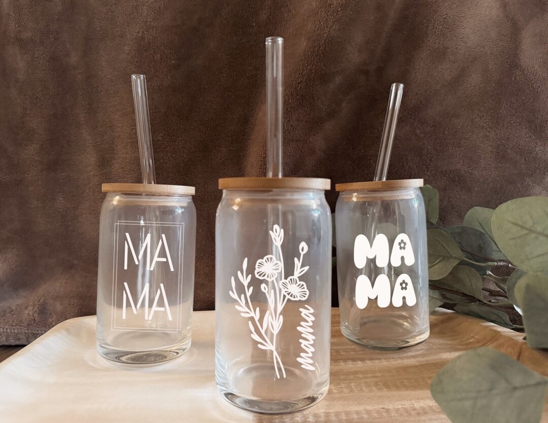 Personalized Mason Jar Coffee Cup With Glass Straw, Handle, & Bamboo