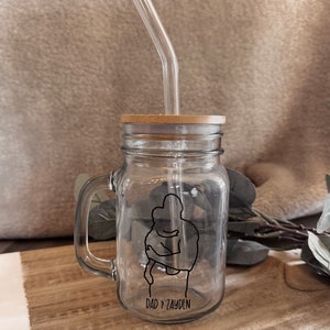 Personalized Silhouette Mason Jar: Glass Straw & Bamboo Lid