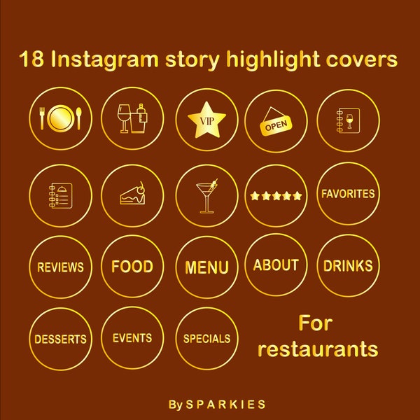 Brown and Gold Restaurant Instagram Story Highlight Covers - Editable in Illustrator | Catering, Bar & Grill, Food