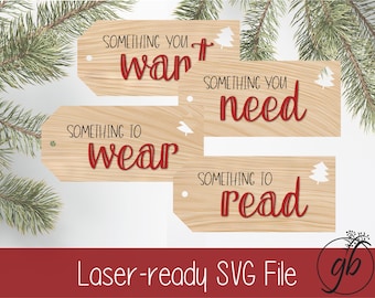 Christmas Gift Tag SVG Bundle - Want, Need, Wear, Read (Digital Download)