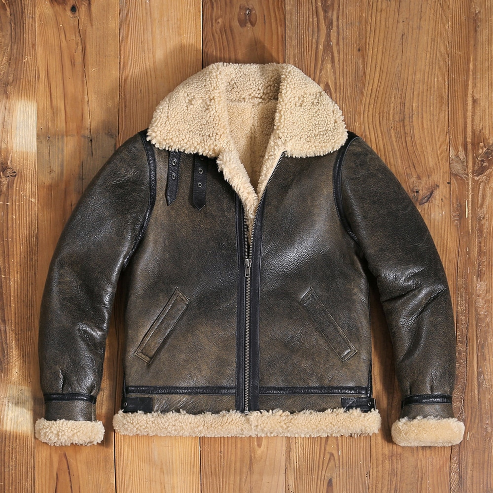 Leather Jacket Mens Faux Fur Jacket Sherpa Lined Fleece Shearling Coat Warm  Military Cargo Trucker Aviator Bomber Jacket Outwear