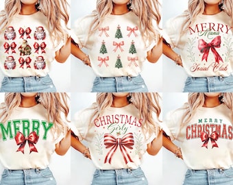 Coquette de Noël noeud Bundle PNG, Noël rétro Png, Noël Girly, Noël maman png, Joyeux Noël png, Père Noël png, Esthétique png