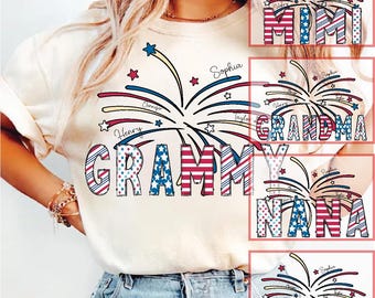 4th of July Grandma Mama Mimi Bundle Png, Custom Grandma Shirt with Kids names, Patriotic 4th of July Shirt for Independence Day Grandma