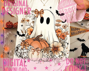 Coquette Halloween Ghost Png, Ghost Floral Halloween png, Girly Halloween png, Spooky Season Png, Halloween Vibes Png, Sublimation Designs