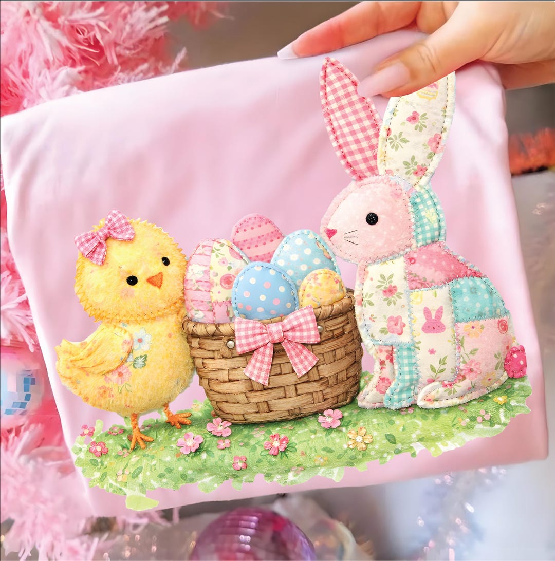 Floral Quilted Patchwork Bunny and Chick PNG, Cute Patchwork Easter ...