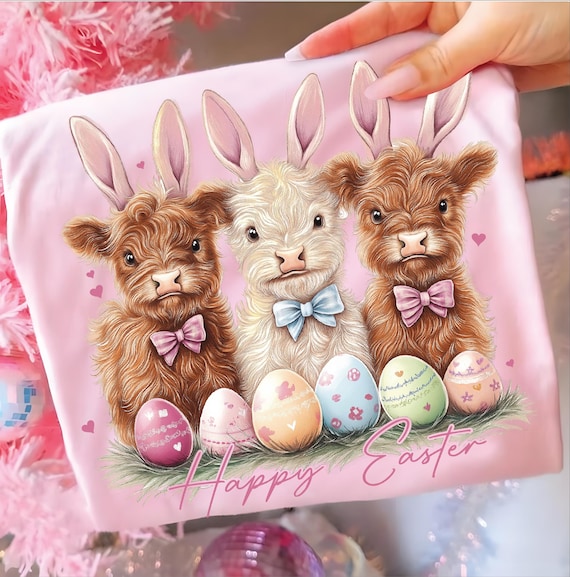 Easter Day Highland Cow PNG, Cute Cow Easter Png, Retro Easter Png, Happy Easter Sublimation Design, Digital Download