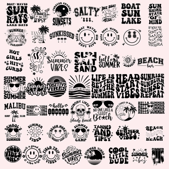 50 Retro Summer SVG Bundle, Summer Svg, Beach Svg, Summertime svg, Funny Beach Quotes, Summer Quotes Svg, Svg files for cricut, Svg Bundle