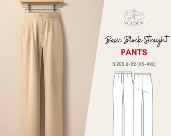 Straight Pants Sewing Pattern: Women's Basic Block (Sizes 6-22) (PDF Pattern)